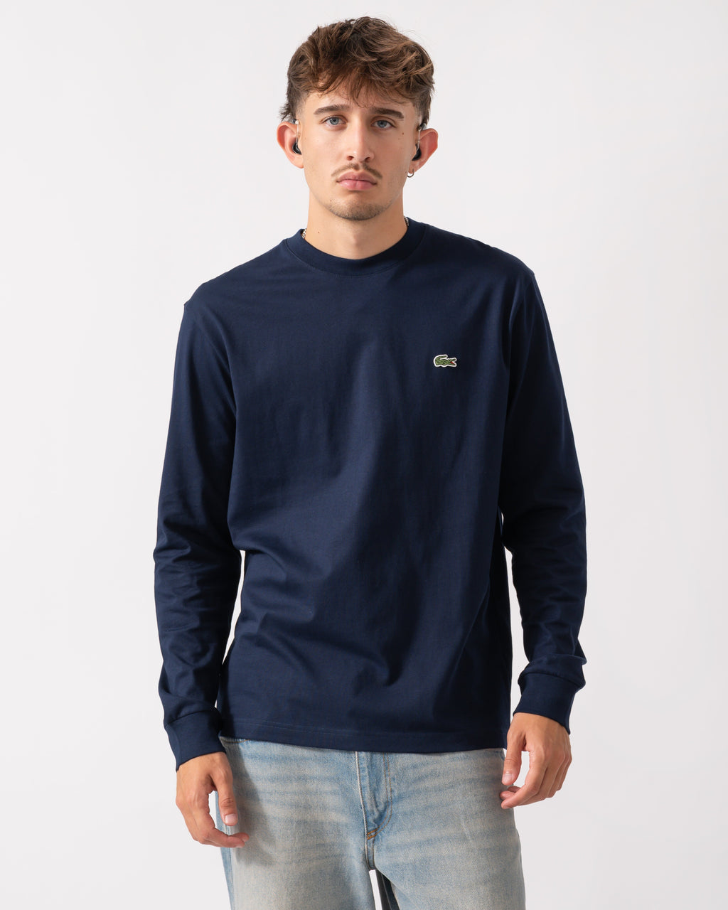 Lacoste Long Sleeved Cotton Mens T-Shirt - Navy Blue 166